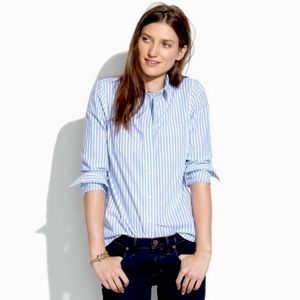 Madewell Cafe Blue & White Stripe Button Up Shirt